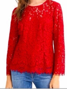 J.CREW Lace Top With Built-in Cami Red NWT 12T